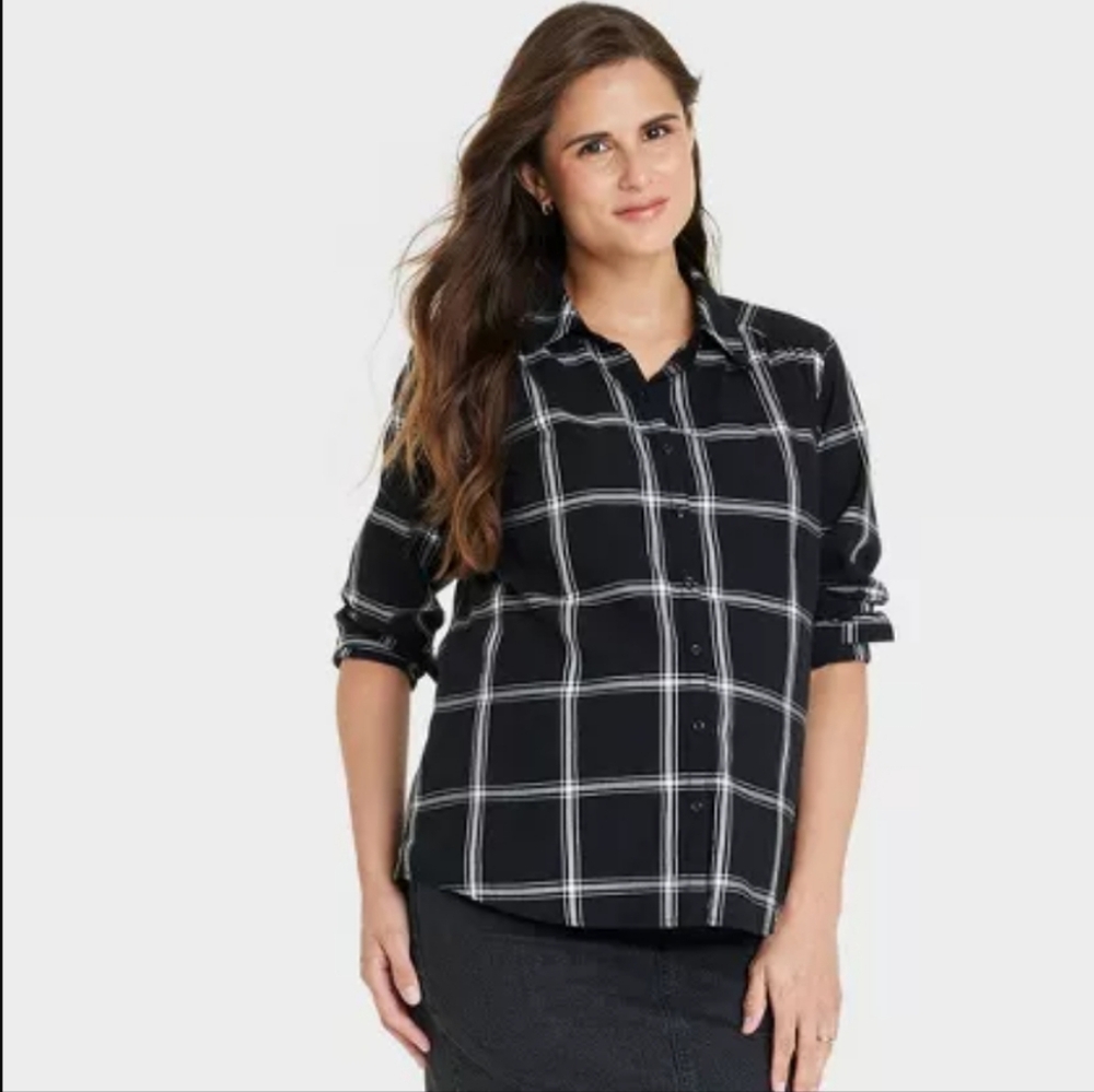 Woven Long Sleeve Button-Front Maternity T-Shirt - Isabel Maternity